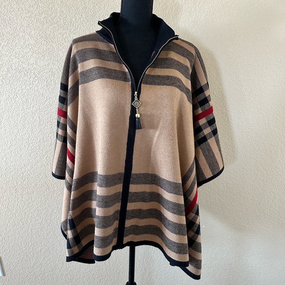 Anne Klein Tan and Black Striped Poncho